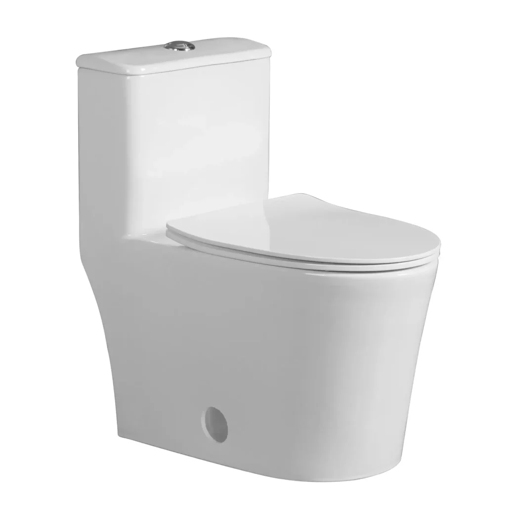 C-07-T-8890 white one-piece toilet with elongated seat and modern skirted base