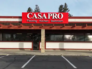 CasaPro Elk Grove showroom exterior with red storefront sign