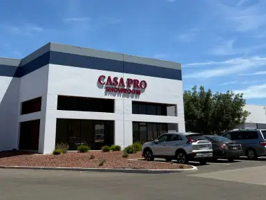 CasaPro Stockton showroom exterior with parking area and storefront sign