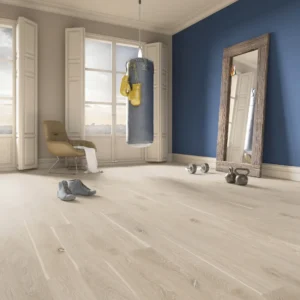 Light European oak 3-layer engineered wood flooring installed in a bright interior room