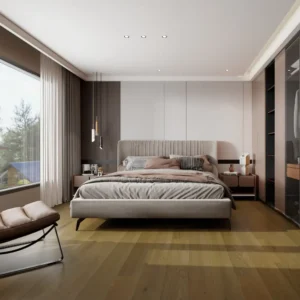 14mm European oak engineered wood flooring in a modern bedroom
