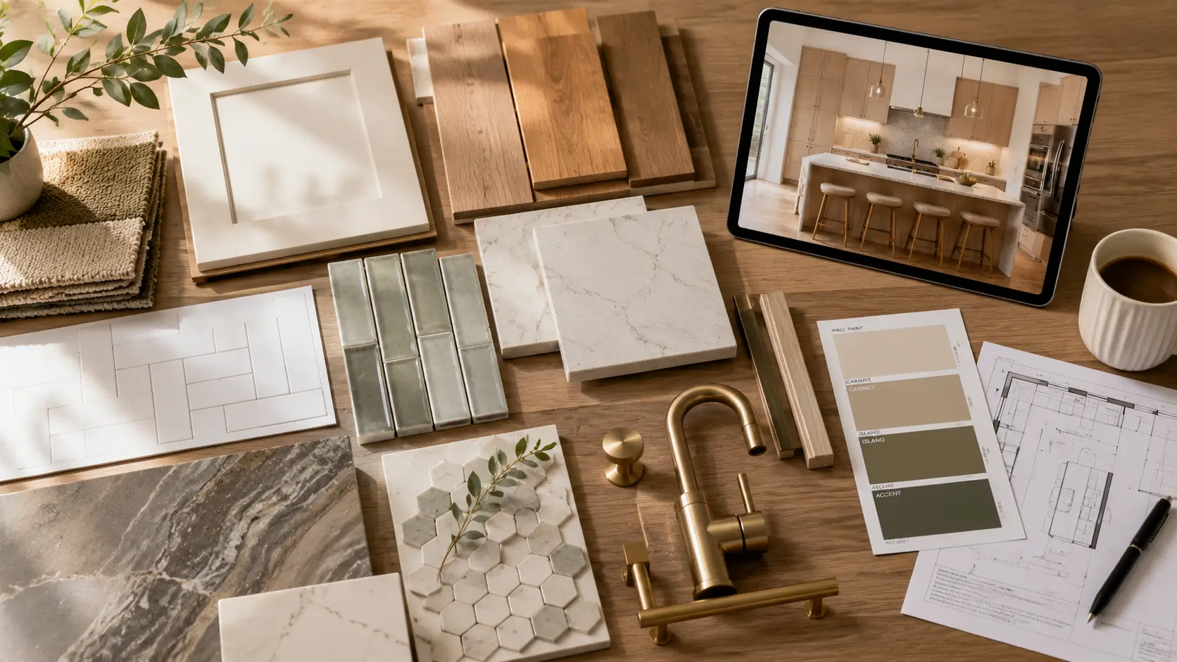 The Modern Home Remodeling Guide: From Inspiration to Completion One-stop home remodeling material planning with flooring, cabinets, countertops, tile, fixtures, and coordinated design samples for a cohesive renovation project.