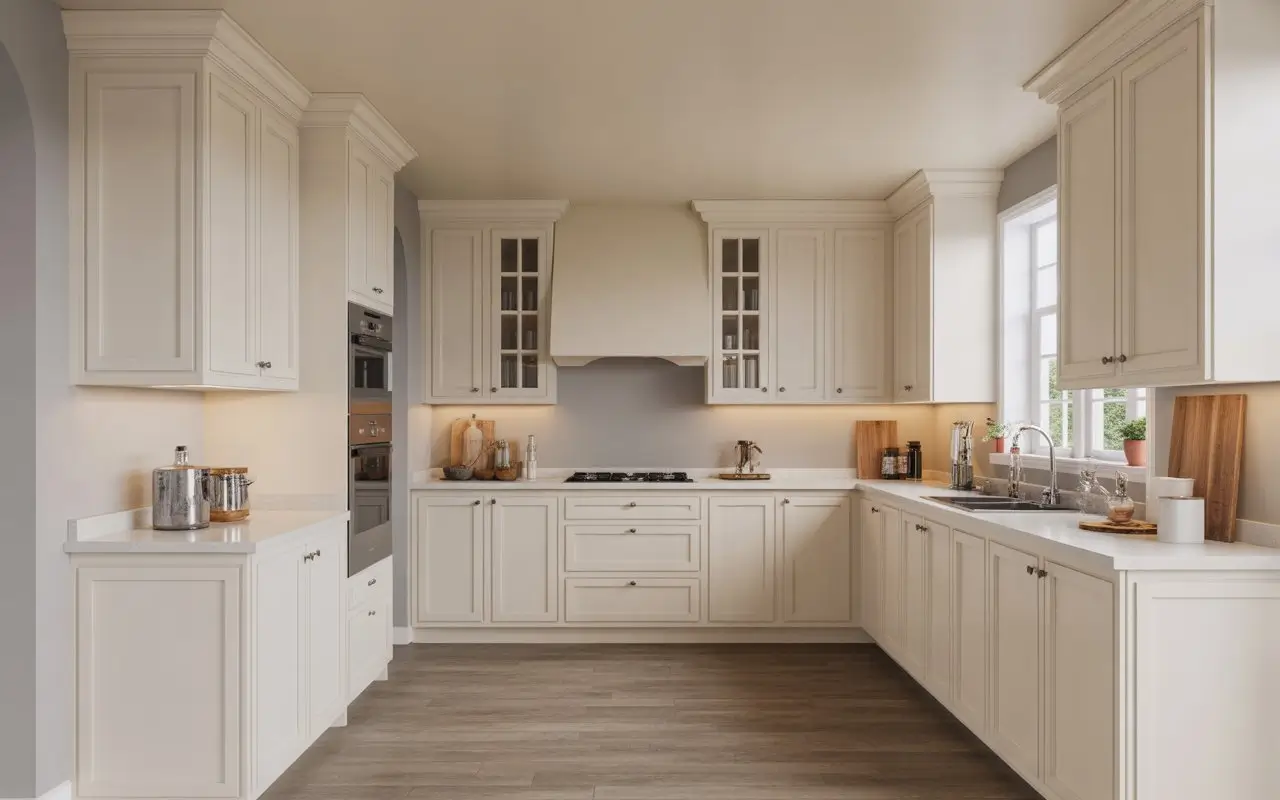 Shaker Kitchen Cabinets: Styles, Colors & Design Ideas White shaker kitchen cabinets with recessed panel doors in a modern American kitchen remodel