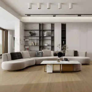 14mm European oak engineered wood flooring in a modern living room with sofa