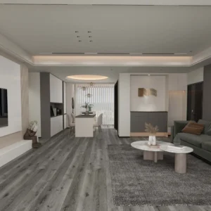Orlando 7mm SPC vinyl plank flooring installed in a modern gray living area