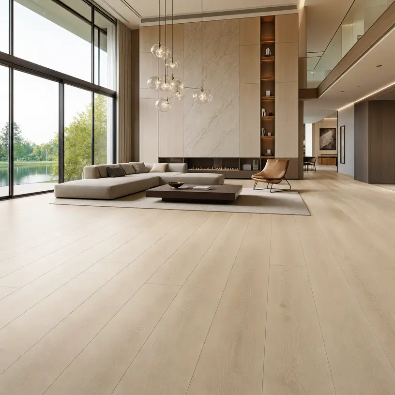 Premium light flooring in a luxury modern living space
