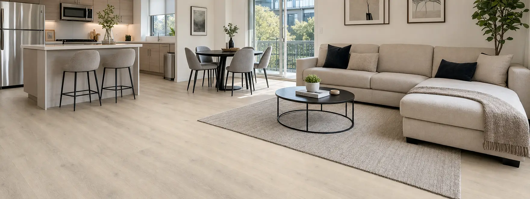 Durable wood-look flooring in a practical modern apartment