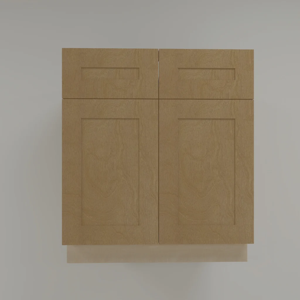 Shaker Birch sink base cabinet with double doors and false drawer fronts in SB33, SB36 and SB39 sizes