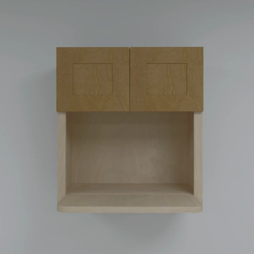 Shaker Birch MW2730 microwave wall cabinet with double doors and open appliance shelf