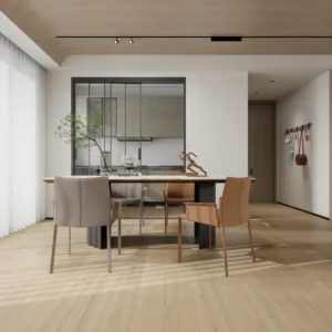 Sunwashed Grain European oak engineered wood flooring in a modern dining room