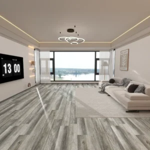 Venice 7mm SPC vinyl plank flooring installed in a bright living room with large windows
